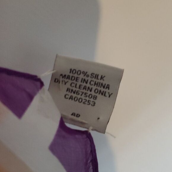 ANNE KLEIN SILK GEOMETRIC GRAPHIC SCARF WRAP PURPLE BLACK WHITE TAN ORANGE - Picture 9 of 11